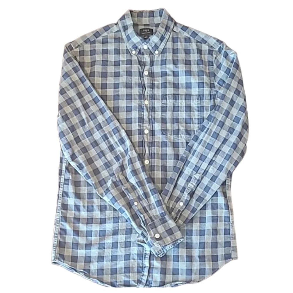 J. Crew Heathered Cotton Plaid Dress Shirt Collared Button Up Checkered Top Sm.